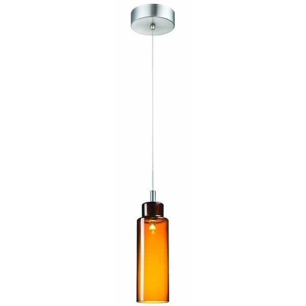 Philips Harmonize 1-Light Satin Nickel LED Hanging Pendant with Integrated Amber Glass Shade
