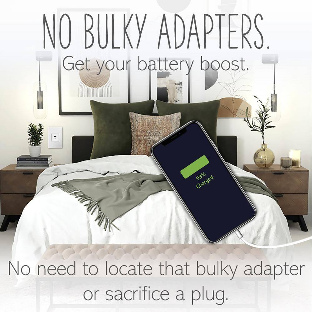 White Tamper Resistant USB Port Wall Outlet