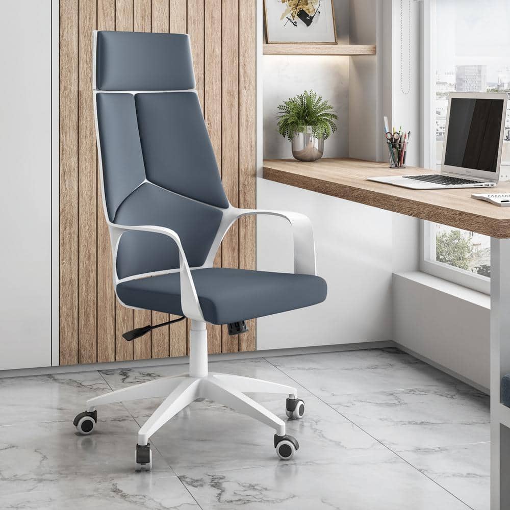 Ergonomic High-Back Swivel Executive Chair in Gray & White Fabric
