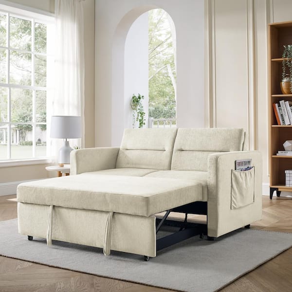 Have en picnic Bliv sur bue Angel Sar 54.5 in. Beige Polyester 2-Seater Loveseat Sofa Bed with Pull-Out  Bed Convertible Sleeper Bed AA000030 - The Home Depot