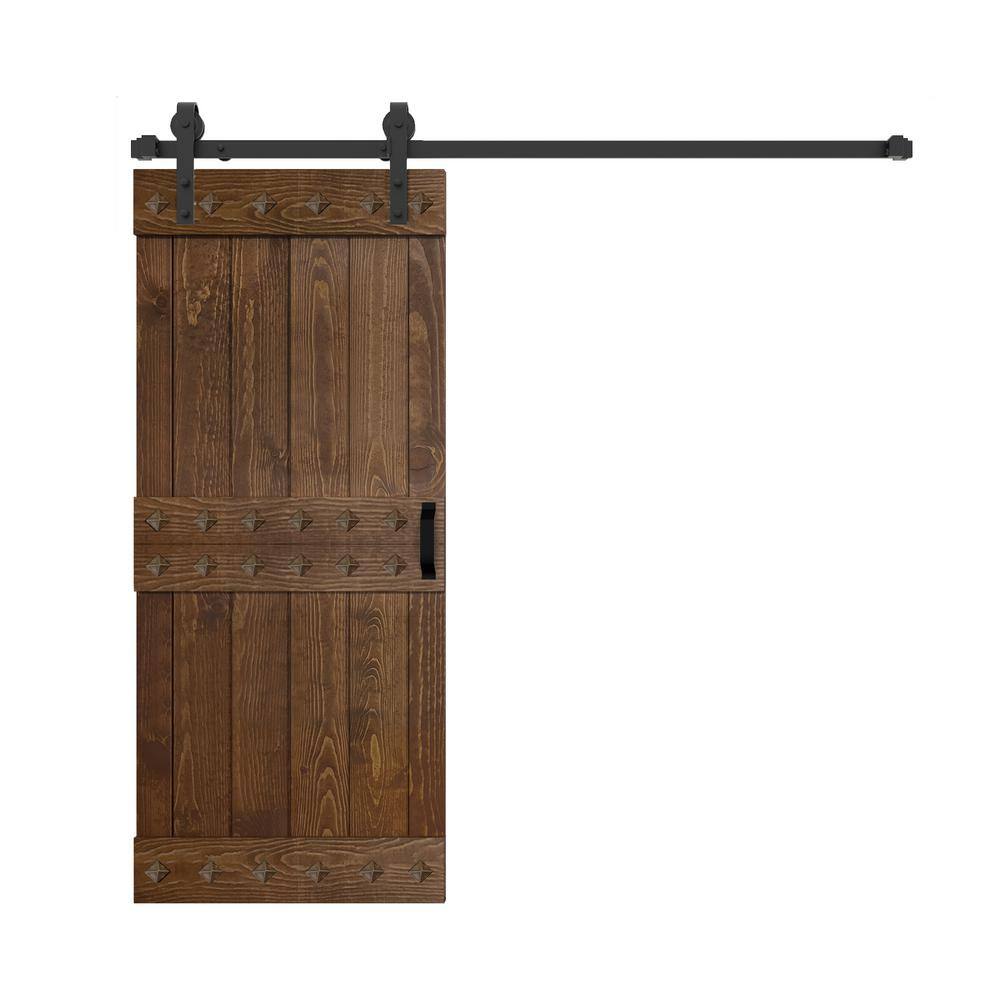 Mid-Century Modern Dark Walnut Solid Wood Barn Door Kit with Matte Black Hardware