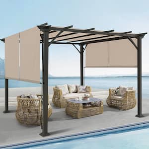 10 ft. x 10 ft. Steel Patio Pergola with Beige Shade Canopy