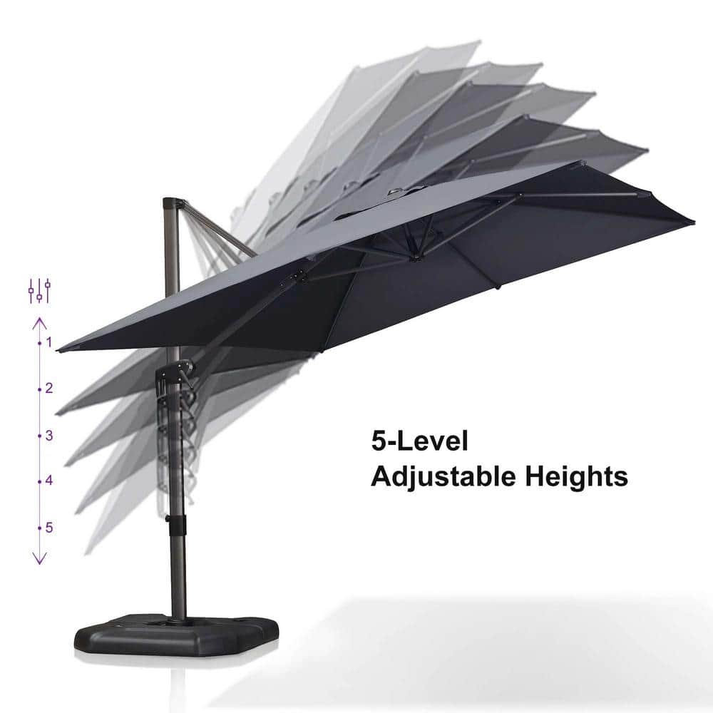 8 ft. Gray Aluminum Cantilever Patio Umbrella with Stand
