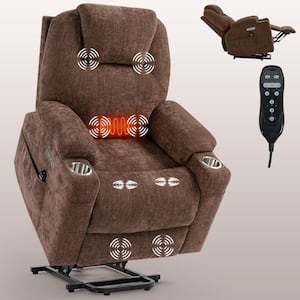 Brown Chenille Power Lift Recliner Chair with Vibration Massage and Lumbar Heat