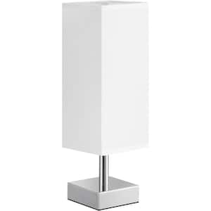 13.2 in. Silver Minimalist Small Table Lamp for Bedroom with White Shade
