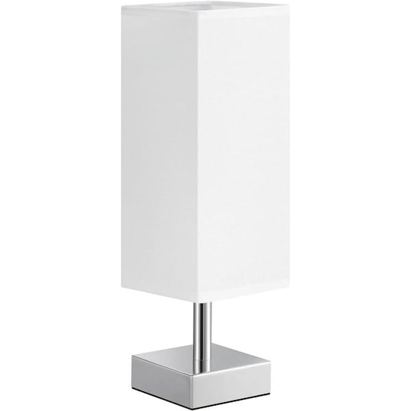Etokfoks 13.2 in. Silver Minimalist Small Table Lamp for Bedroom with White Shade