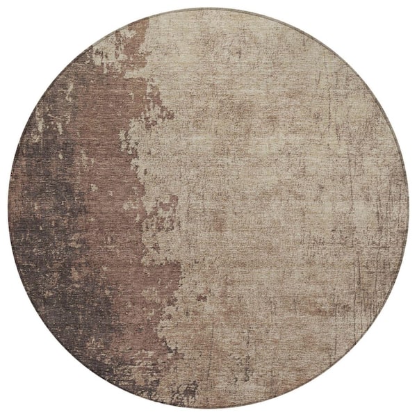 Chantille Machine Washable Indoor/Outdoor Abstract ACN1904 Chocolate 8 ft. x 8 ft. Round Rug