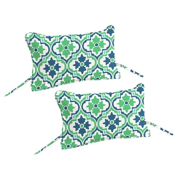 15 in. L x 9 in. W x 4 in. T Rectangular Outdoor Headrest Throw Pillow with Ties and Welt in Vesey Sea Mist (2-Pack)
