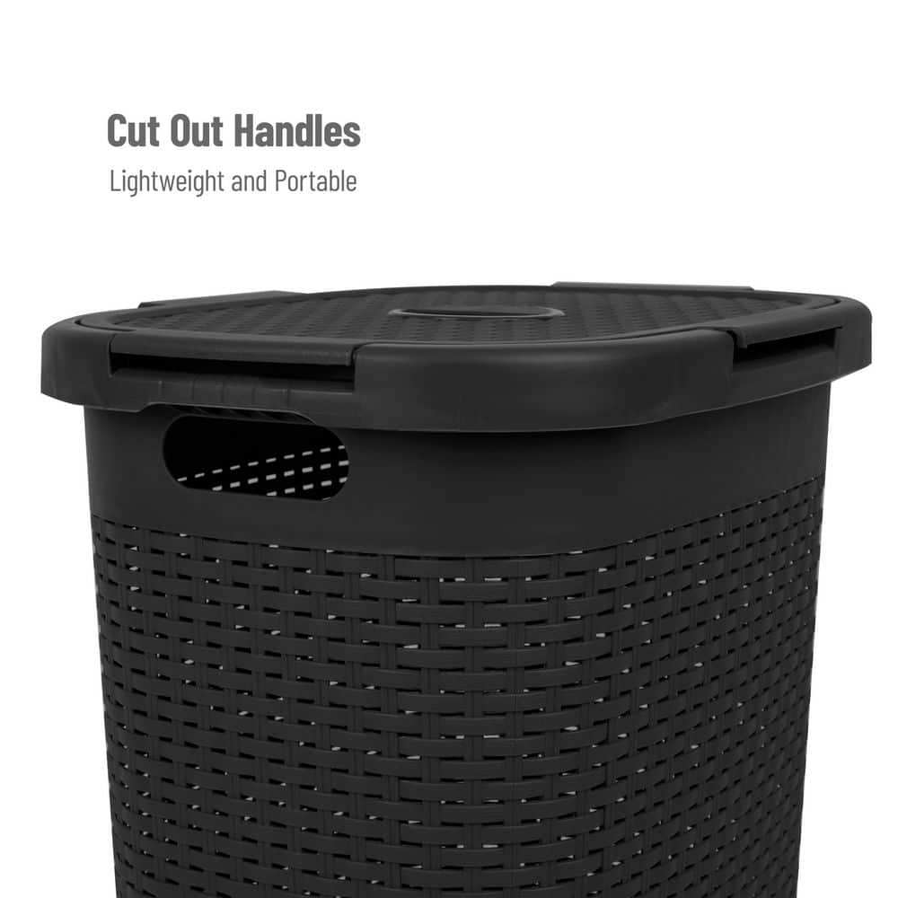 Black Wicker Style Upright Hamper with Lid, 2-Pack
