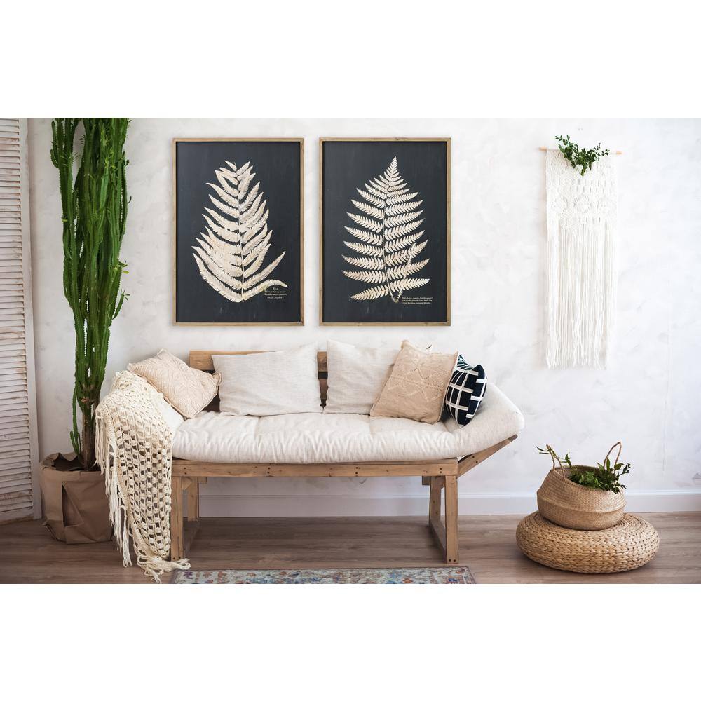Set of 2 Black and White Fern Leaf Framed Canvas Prints