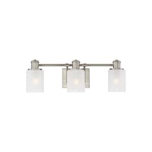 Norwood 24 in. 3-Light Brushed Nickel Vanity Light with Clear Highlighted Satin Etched Glass Shades