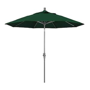 9 ft. Hammertone Grey Aluminum Market Patio Umbrella with Collar Tilt Crank Lift in Forest Green Sunbrella