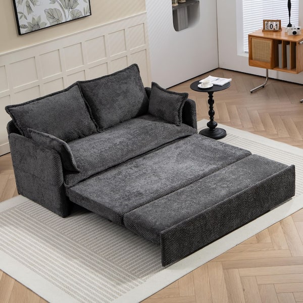 Grey 59.5 in. Corduroy Convertible Sleeper Sofa Bed Couch with Side Storage, and USB/C-TYPE Charging Ports