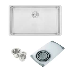 Undermount 16-Gauge Stainless Steel 32x19x10 in. Single Bowl Kitchen Sink Combo w/ Cutting Board Colander and Strainer