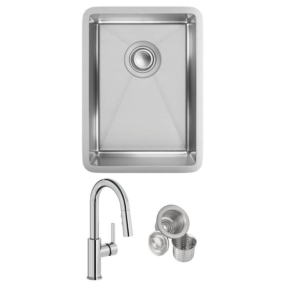 Elkay Crosstown 18-Gauge Stainless Steel 13.5 in. Single Bowl Undermount Kitchen Sink with Faucet and Drain, Polished Satin -  ECTRU12179TFCC