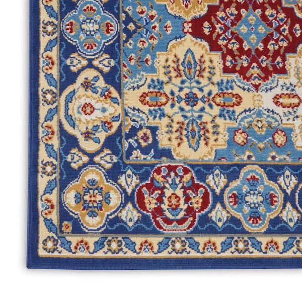 HomeRoots 3 ft. x 5 ft. Red Blue and Light Brown Ogee Distressed Non ...