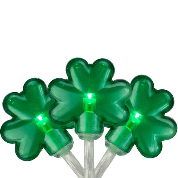 7 ft. 20-Light Count Green LED Mini St Patrick's Day Shamrock Lights with Clear Wire