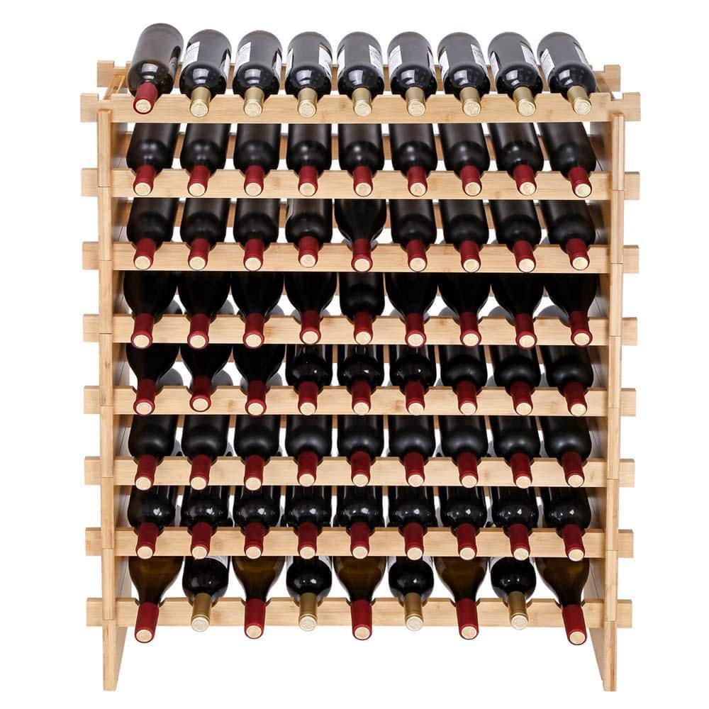 LuckByte 72-Bottle 33.5 in. Bamboo Wood Stackable Modular Wine Rack ...