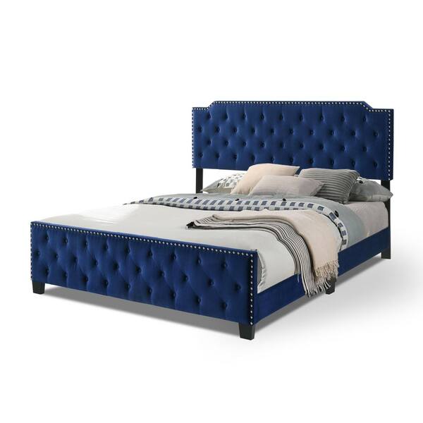 Furniture of America Larchemont Blue King Panel Bed with Tufted