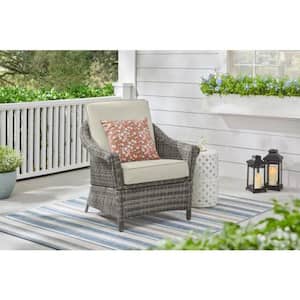 Chasewood Brown Wicker Outdoor Patio Stationary Lounge Chair with CushionGuard Biscuit Cushions