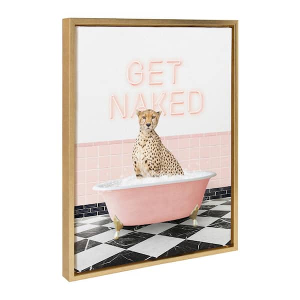 Kate and Laurel Sylvie Cheetah Get Naked Framed Canvas by Amy Peterson Art Studio (Set of 1) Animal Art Print 18.00 in. x 24.00 in.
