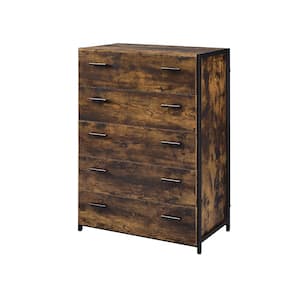 Juvanth 5-Drawer Rustic Oak and Black Chest of Drawer (48 in. H X 33 in. W X 18 in. D)