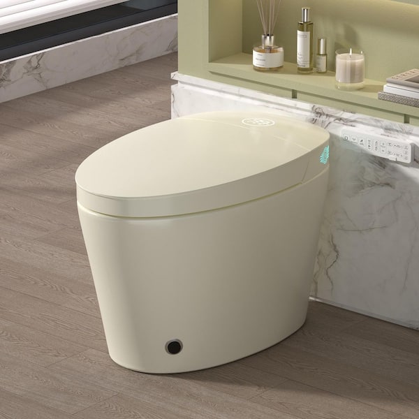 Elongated Smart Bidet Toilet 1.28 GPF in Cream with Auto Flush, Foot Kick, Heated Seat, 4-Washing Modes, Night Light
