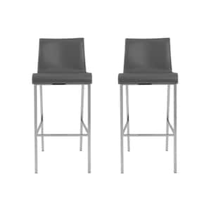 30.52 in. Gray Low Back Metal Counter Height Bar Chair with Upholstery Seat Set of 2