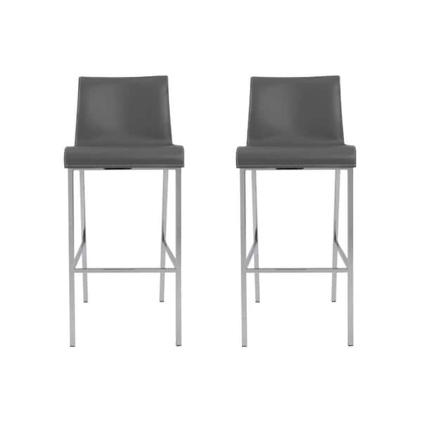 HomeRoots 30.52 in. Gray Low Back Metal Counter Height Bar Chair with Upholstery Seat Set of 2