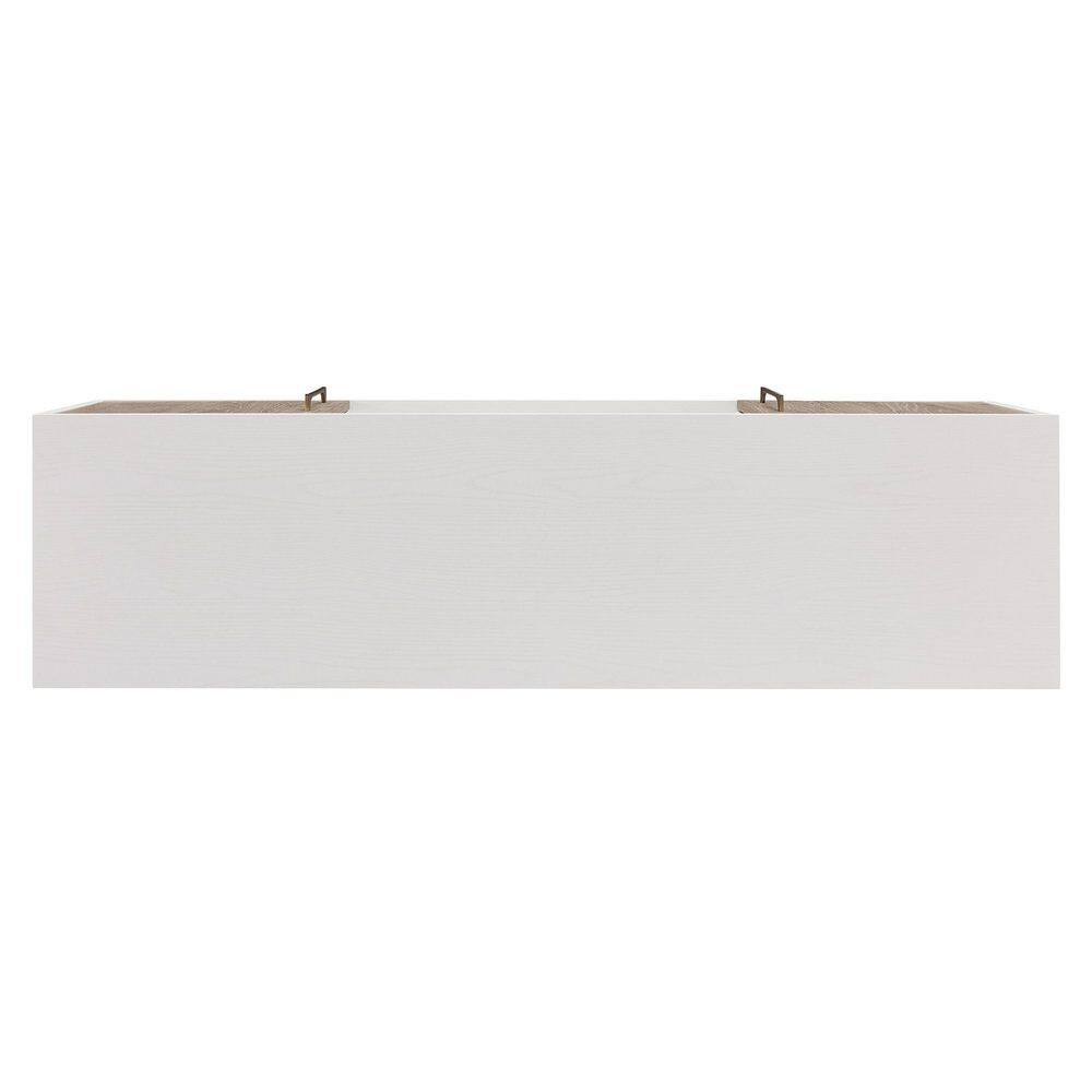 Julian Mid-Century Modern TV Stand in White & Antiqued Gray Oak with Brass Handles
