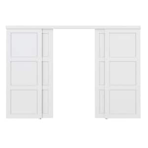 120 in. x 80 in. Paneled 3-Lite White Primed MDF Muti-Design Sliding Door with Hardware