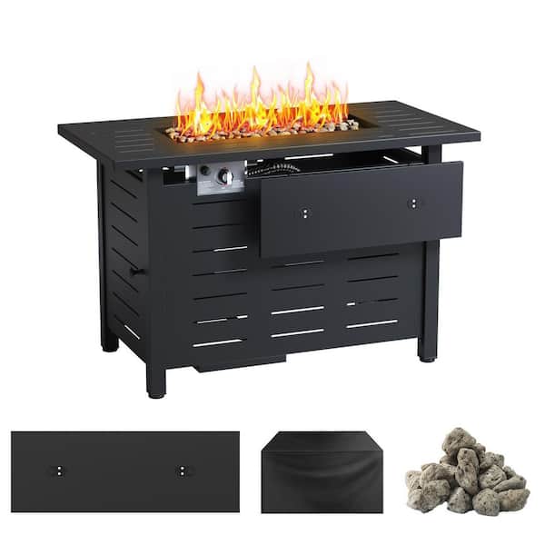 Sizzim 40 in. Outdoor Metal Rectangular Propane Gas Fire Pit Table with Cover