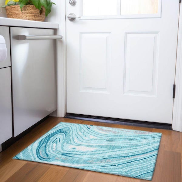 Mayfield Premium Machine Washable Abstract AMF1051 Turquoise 2 ft. x 3 ft. Area Rug