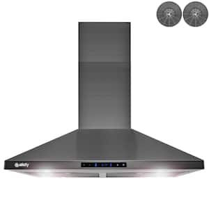30 in. 343 CFM Convertible Island Mount Range Hood with Lights and Touch Control in Black Stainless Steel