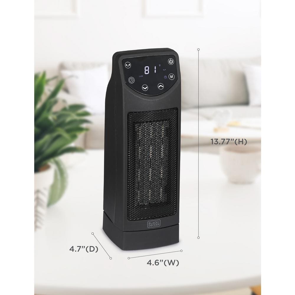 Black Ceramic Tower Heater with Remote and Adjustable Thermostat