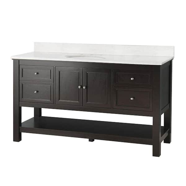 Home Decorators Collection Gazette 61 in. W x 22 in. D Bath Vanity in Espresso with Marble Vanity Top in Carrara