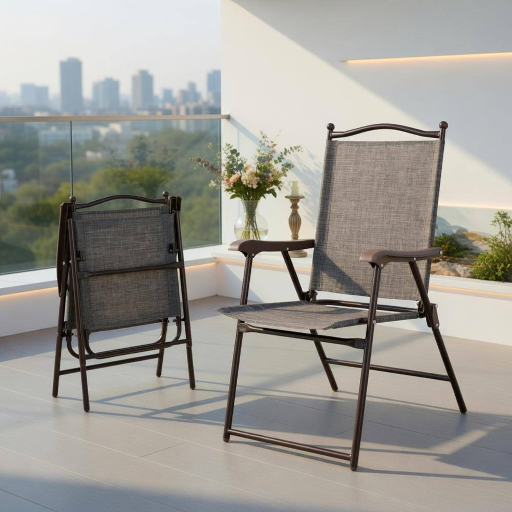 2-Pack Foldable Patio Lounge Chairs – Steel Frame Outdoor Deck & Camping Chairs, UV-Resistant Textile Sling Back, Gray ( price history on PriceWatchPro