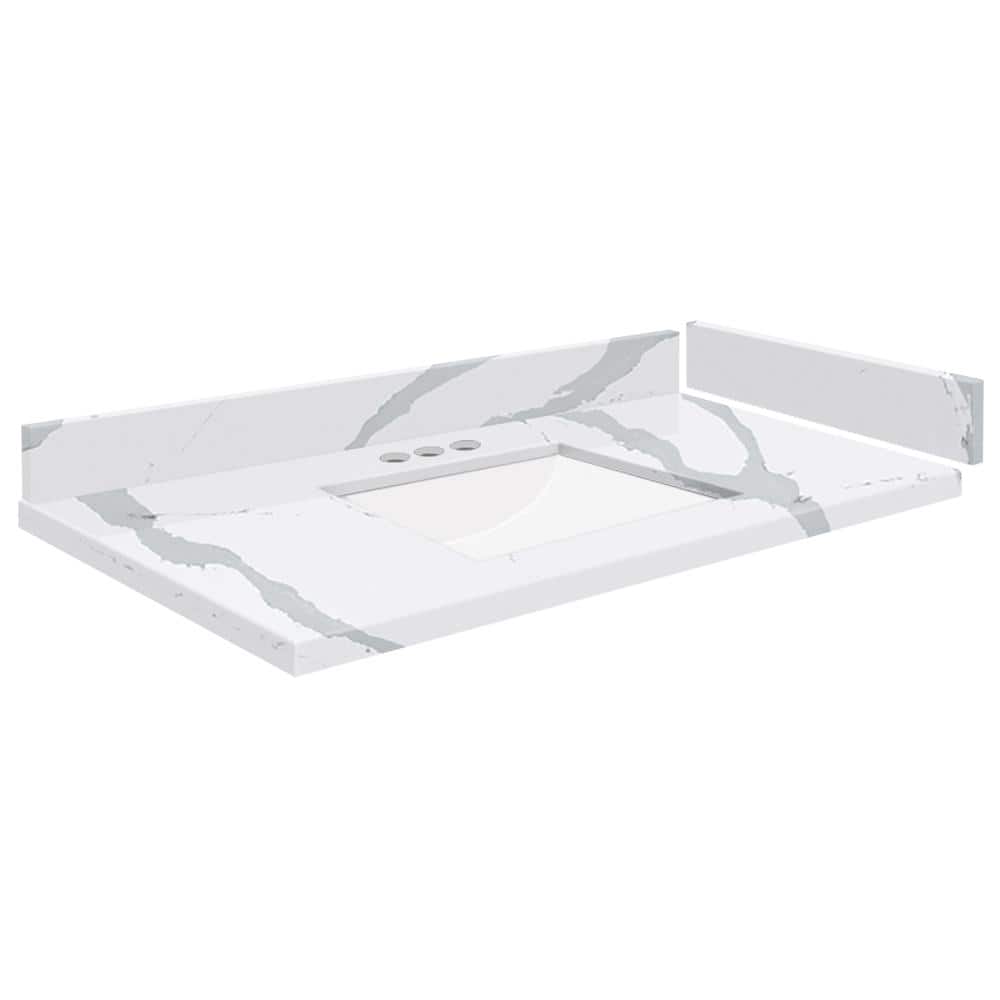 Silestone 34.25 in. W x 22.25 in. D Quartz White Rectangular Single Sink Vanity Top in Bianco Calacatta price history on PriceWatchPro
