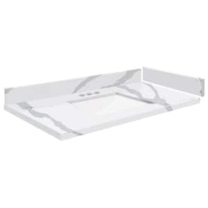 Silestone 34.25 in. W x 22.25 in. D Quartz White Rectangular Single Sink Vanity Top in Bianco Calacatta