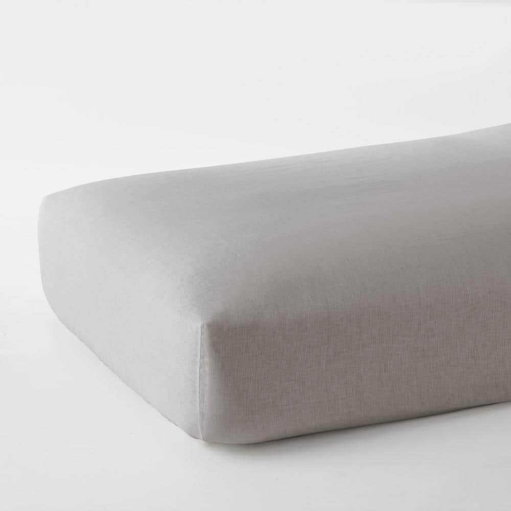 The Company Store Solid Washed Gray Linen Twin Fitted Sheet