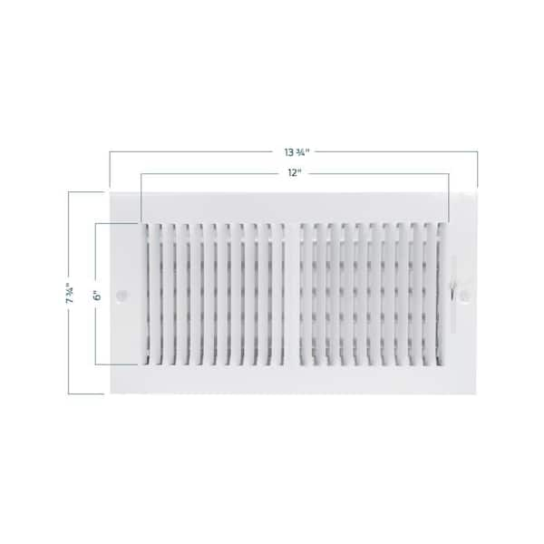 12 in. x 6 in. 2-Way Steel Wall/Ceiling Register, White