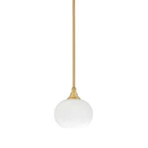 Sparta 100-Watt 1-Light New Age Brass Shaded Pendant Light Mini Pendant with White Muslin Glass and No Bulb Included