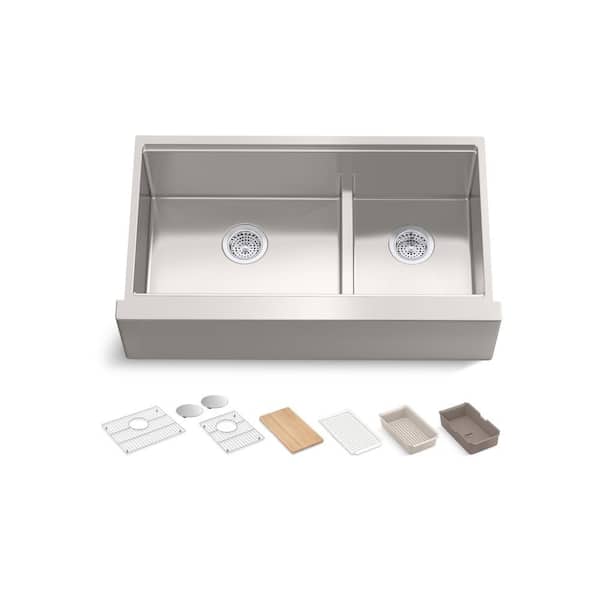 Strive 35-1/2 in. Undermount Double Bowl Stainless Steel Workstation Kitchen Sink