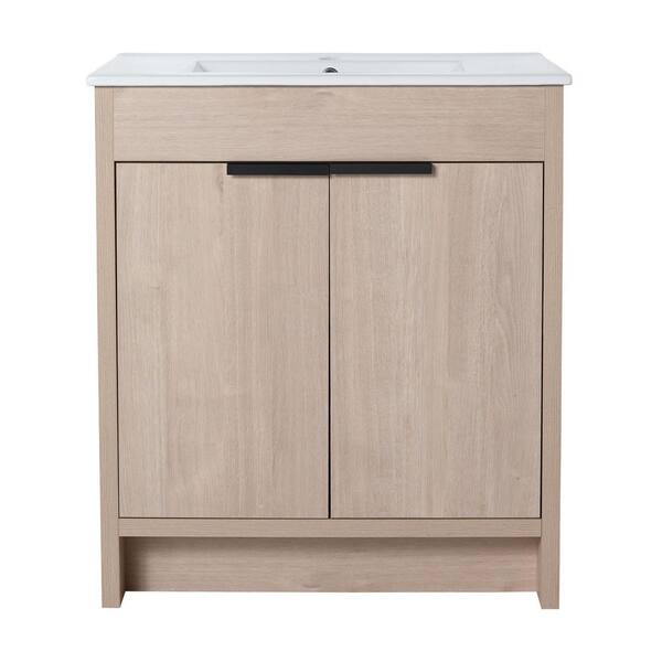 Quality Durable 30 in. W x 18.5 in. D x 34 in. H Freestanding Bath Vanity in Plain Light Oak