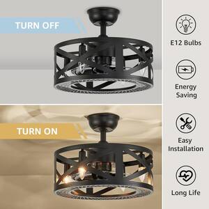 17 in. Black Ceiling Fan Caged Ceiling Fan Indoor with Lights and Remote Enclosed Ceiling Fan