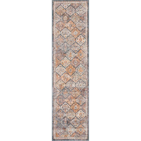 Well Woven Rodeo Elaine Vintage Bohemian Botanical Trellis Blue 2 ft. 7 in. x 9 ft. 10 in. Runner Area Rug