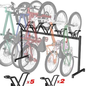 5 Bikes Floor Stand, Adjustable Bicycle Parking Rack with Hook for Garage, Indoor, Outdoor, Rack Storage Capacity 200LBS