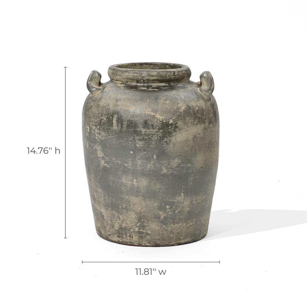 Vintage Gray Terracotta Decorative Floor Vase