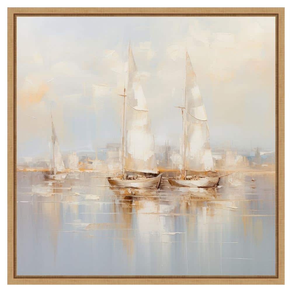 Gold Boats II Abstract Seascape Canvas with Maple Frame
