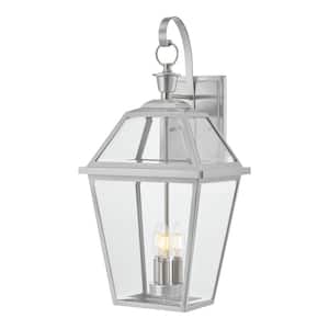 Glenneyre 24 in. Stainless Aluminum French Quarter Gas Style Hardwired Outdoor Wall Lantern Sconce with Clear Glass